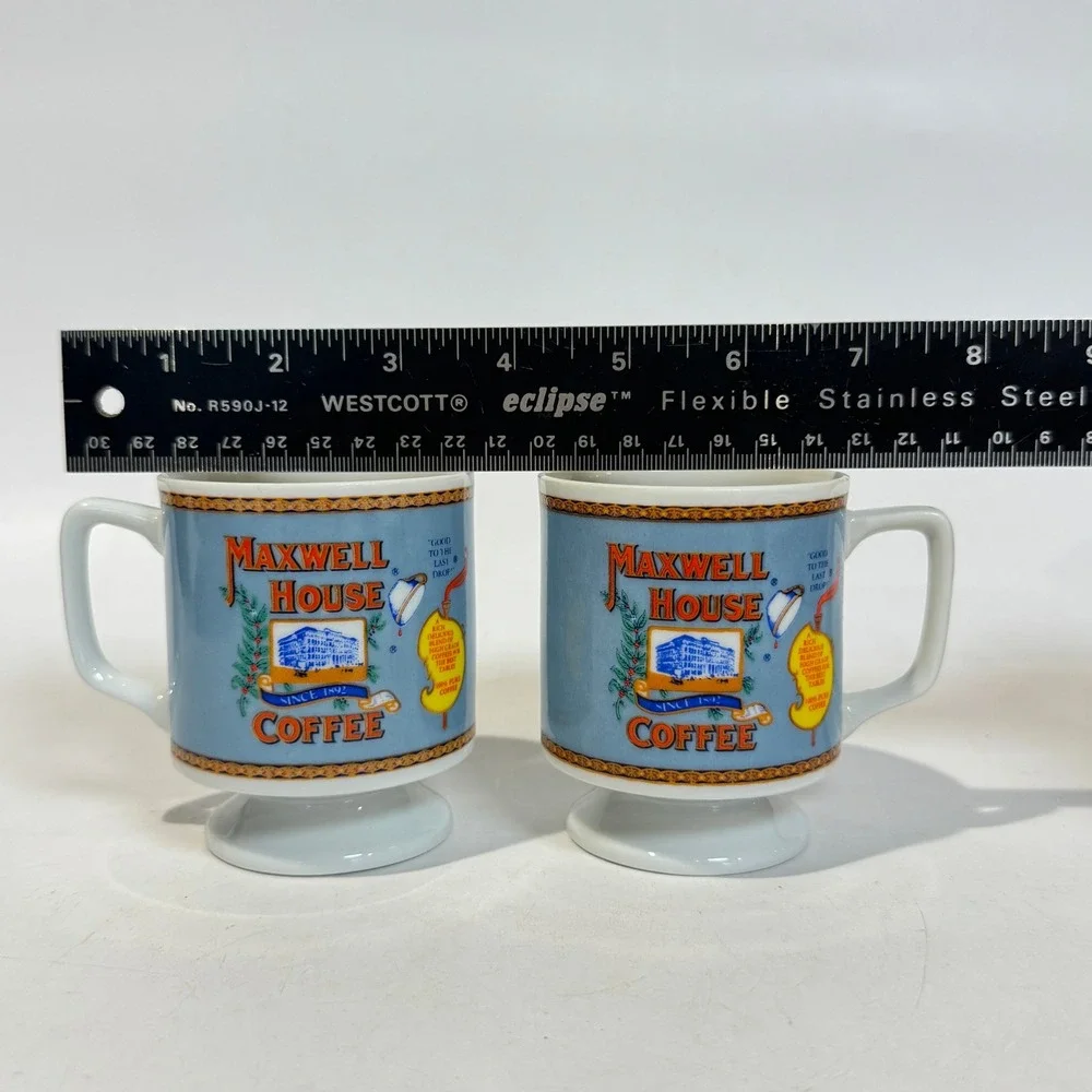 Vintage 70s Pair of Maxwell House Pedestal Coffee Mugs Cups ITD Japan Maker Mark
